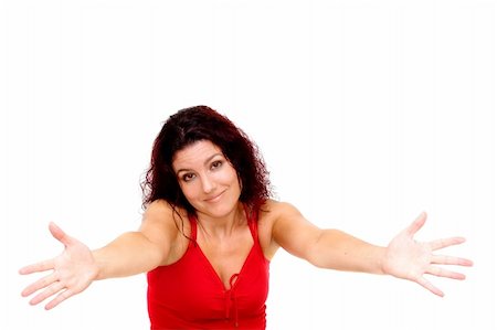 scale makeup woman - Sorry, can't help. Woman with arms stretched isolated on white background. Foto de stock - Super Valor sin royalties y Suscripción, Código: 400-03964182
