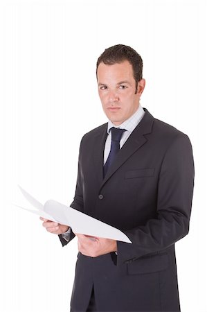 simsearch:400-03916433,k - Young handsome business man handling documents. Isolated on white background. Foto de stock - Super Valor sin royalties y Suscripción, Código: 400-03964311