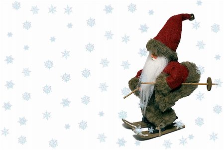 santa claus ski - Christmas landscape of Santa Claus with ski and snow- side view Foto de stock - Super Valor sin royalties y Suscripción, Código: 400-03964592