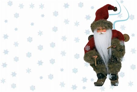 santa claus ski - Christmas landscape of Santa Claus with ski and snow- front view Stock Photo - Budget Royalty-Free & Subscription, Code: 400-03964681