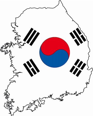 simsearch:400-03969085,k - Vector Illustration of a Map and Flag from Korea South Photographie de stock - Aubaine LD & Abonnement, Code: 400-03964728