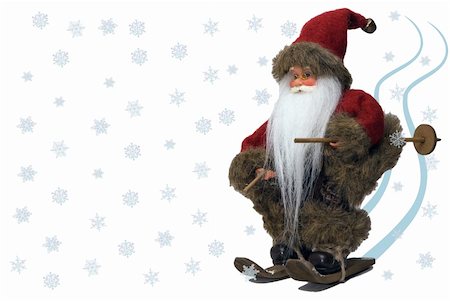 santa claus ski - Christmas landscape of Santa Claus skiing with snow Stock Photo - Budget Royalty-Free & Subscription, Code: 400-03964769