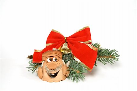 simsearch:400-03965193,k - Head-shaped bell with fir-tree branch and red bow as Christmas decoration Stock Photo - Budget Royalty-Free & Subscription, Code: 400-03965187