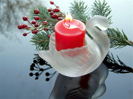 simsearch:614-01561575,k - Swan-shaped Candle Holder with red candle and fir-tree branch Stock Photo - Budget Royalty-Free & Subscription, Code: 400-03965198