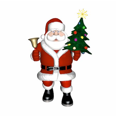 Santa carrying a small Christmas tree and ringing a hand bell.  Isolated on a white background. Photographie de stock - Aubaine LD & Abonnement, Code: 400-03965458