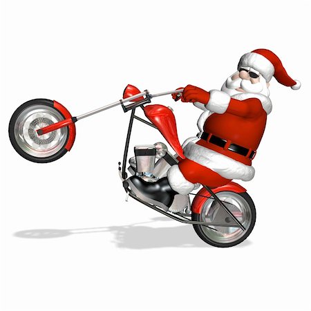 Santa popping a wheelie on his shiny new red and chrome chopper. Foto de stock - Super Valor sin royalties y Suscripción, Código: 400-03965476