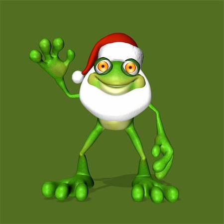 frog graphics - Santa Frog. A happy frog wearing a Santa hat and beard waving. Foto de stock - Super Valor sin royalties y Suscripción, Código: 400-03965494