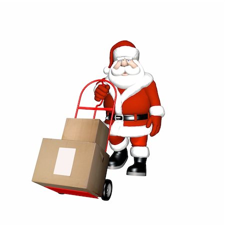 Santa pushing a hand cart with shipping boxes. With blank label. Isolated on a white background. Photographie de stock - Aubaine LD & Abonnement, Code: 400-03965504