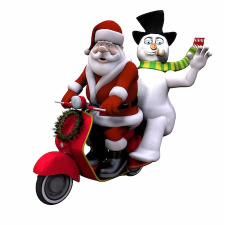 Santa driving a scooter with a snowman on the back waving. Foto de stock - Super Valor sin royalties y Suscripción, Código: 400-03965553