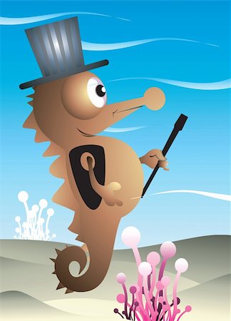 fun plant clip art - A seahorse magician swimming alone in waves with his magic stick Stock Photo - Budget Royalty-Free & Subscription, Code: 400-03966285