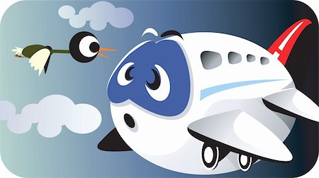 An aeroplane in troublesome face in sky with a bird about to hit Stock Photo - Budget Royalty-Free & Subscription, Code: 400-03966288