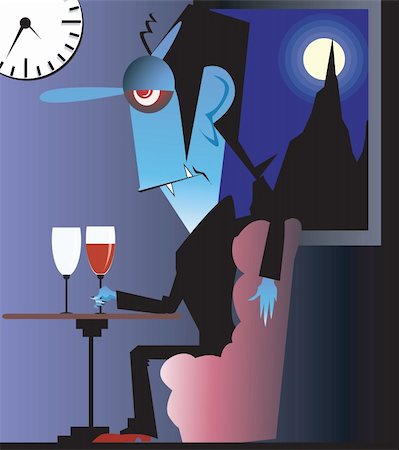 food drawings - A drunken man sitting alone in moonlight with wine goblet Stock Photo - Budget Royalty-Free & Subscription, Code: 400-03966289