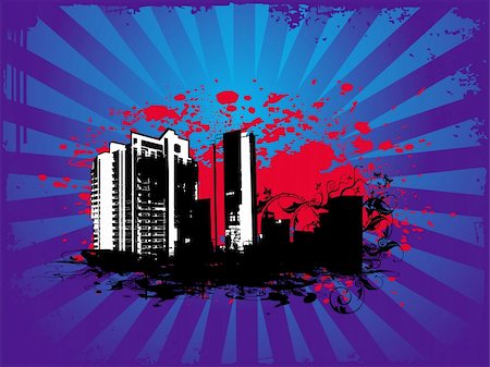 simsearch:400-03961292,k - grunge urban city theme in blue, vector wallpaper Fotografie stock - Microstock e Abbonamento, Codice: 400-03966384