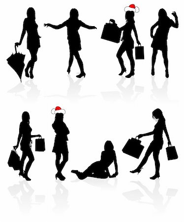 simsearch:400-07921170,k - Set vector silhouettes girls with bag, illustration Foto de stock - Royalty-Free Super Valor e Assinatura, Número: 400-03966627