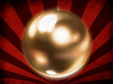 disco ball in 70 - 3d rendered illustration of red and black rays and a golden disco sphere Stock Photo - Budget Royalty-Free & Subscription, Code: 400-03966630
