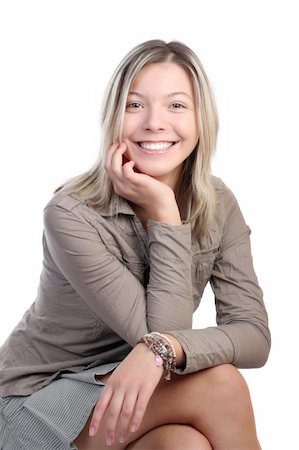 simsearch:400-03908812,k - Beautiful young smiling girl with make-up, isolated on white background Fotografie stock - Microstock e Abbonamento, Codice: 400-03966782