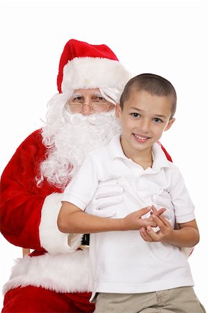simsearch:400-04636742,k - Adorable little boy sitting on Santa's Lap.  Isolated on white. Foto de stock - Royalty-Free Super Valor e Assinatura, Número: 400-03966855