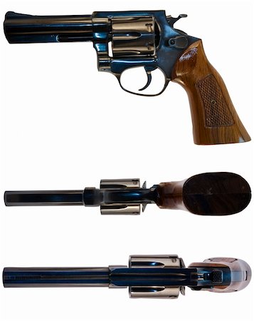 A .38 calibre revolver shot from the side, from above and from below. White background. Foto de stock - Super Valor sin royalties y Suscripción, Código: 400-03967105