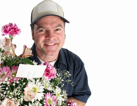 florist background - A man delivering flowers.  Room for text in the right side of the frame. Photographie de stock - Aubaine LD & Abonnement, Code: 400-03967375