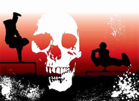 friends bar summer - extreme sports sunset background overlayed with a skull and ink dots Stock Photo - Budget Royalty-Free & Subscription, Code: 400-03967912