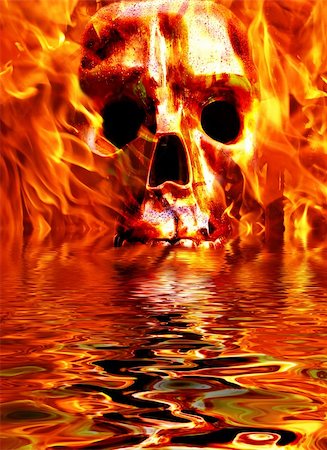 skeleton head as devil - Flaming Skull with water droplets rises out of the water Stock Photo - Budget Royalty-Free & Subscription, Code: 400-03968616