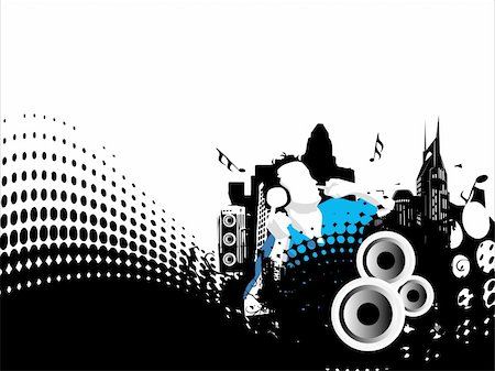 Grunge vector illustration of disc jockey on city background in white Stock Photo - Budget Royalty-Free & Subscription, Code: 400-03968937