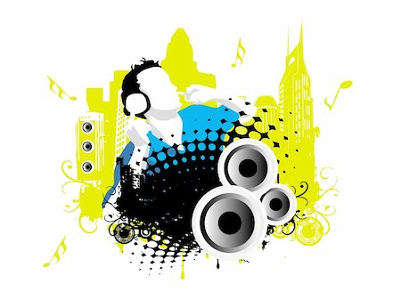 simsearch:614-01433957,k - Grunge vector illustration of disc jockey on white background Stock Photo - Budget Royalty-Free & Subscription, Code: 400-03968953