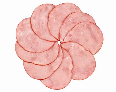 simsearch:824-02888179,k - A plate of sliced ham isolated on white background Foto de stock - Super Valor sin royalties y Suscripción, Código: 400-03969590