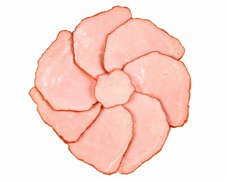 simsearch:400-08864409,k - A plate of sliced ham isolated on white background Foto de stock - Super Valor sin royalties y Suscripción, Código: 400-03969591