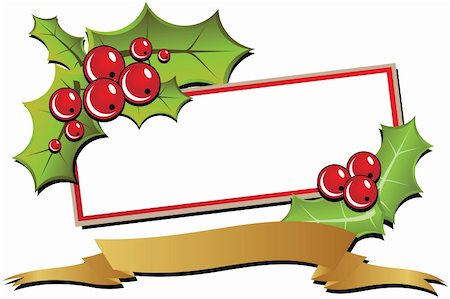 simsearch:400-08807089,k - Christmas card with holly and a golden ribbon. Illustration. (vector available) Stockbilder - Microstock & Abonnement, Bildnummer: 400-03969681