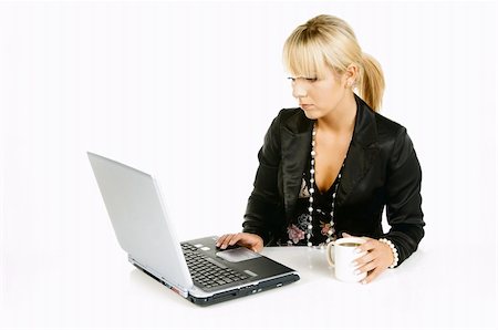 doctors coffee - Sexy Beautiful Business women with laptop computer and coffee cup isolated on white Stock Photo - Budget Royalty-Free & Subscription, Code: 400-03960137