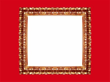 simsearch:6108-08841944,k - Cleaned up photo of a golden frame on a red background Stockbilder - Microstock & Abonnement, Bildnummer: 400-03960725