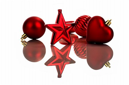 simsearch:400-03960871,k - Photo of red Christmas ornaments with reflection Stockbilder - Microstock & Abonnement, Bildnummer: 400-03960873