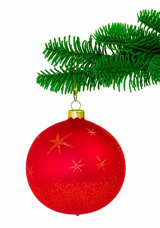 simsearch:632-03027633,k - Red Christmas Ornament On Noble Pine Tree Bough Foto de stock - Super Valor sin royalties y Suscripción, Código: 400-03961245