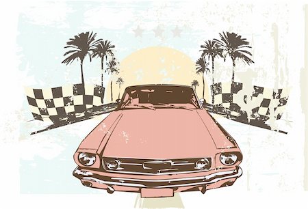 sunset tree with car - Vector illustration - High speed racing car on grunge background Stock Photo - Budget Royalty-Free & Subscription, Code: 400-03961299