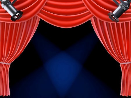 3d rendered illustration of a red theatre curtain with two spotlights Stock Photo - Budget Royalty-Free & Subscription, Code: 400-03961620