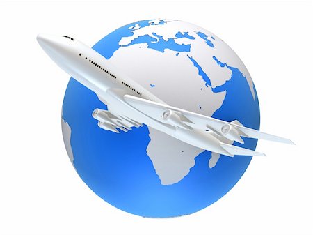 3d rendered illustration of a globe and a white plane Stock Photo - Budget Royalty-Free & Subscription, Code: 400-03961763