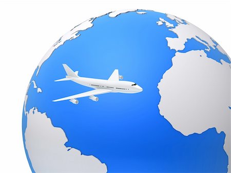 3d rendered illustration of a globe and a plane Stock Photo - Budget Royalty-Free & Subscription, Code: 400-03961822