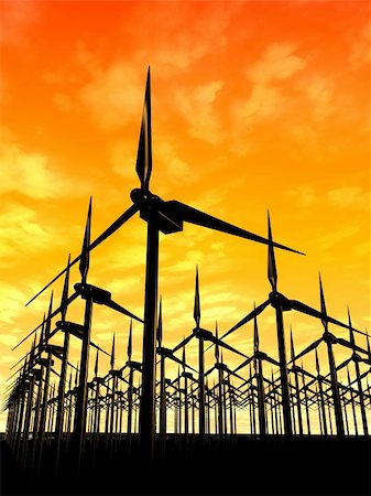 simsearch:696-03396834,k - 3d rendered illustration of many wind mills in the sunset Stock Photo - Budget Royalty-Free & Subscription, Code: 400-03961892