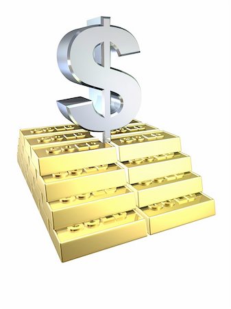 simsearch:6113-06497993,k - 3d rendered illustration from a stair of gold bars and a silver dollar sign Stock Photo - Budget Royalty-Free & Subscription, Code: 400-03962334