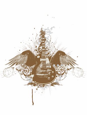 simsearch:400-03932916,k - Flying  guitar with wings and grunge background Foto de stock - Royalty-Free Super Valor e Assinatura, Número: 400-03962829