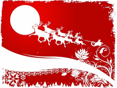 schlitten (von tieren gezogenes gefährt) - The reindeer pulling Santa's sleigh vector illustration background Stockbilder - Microstock & Abonnement, Bildnummer: 400-03963138