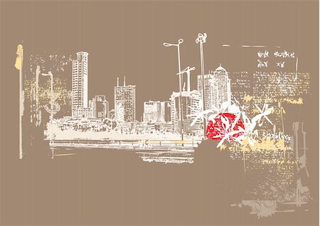simsearch:400-03937090,k - Big City  -  Grunge styled urban background.  Vector illustration. Foto de stock - Super Valor sin royalties y Suscripción, Código: 400-03963216