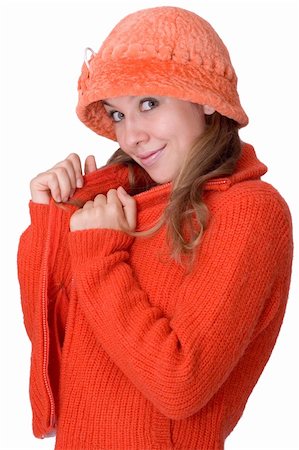 nice girl in red fedora and red sweater Stock Photo - Budget Royalty-Free & Subscription, Code: 400-03963880