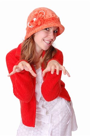 pretty girl with red hat in funny posing Stock Photo - Budget Royalty-Free & Subscription, Code: 400-03963882