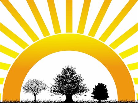 simsearch:400-03956310,k - Abstract vector illustration of three tree on sunrise background Stock Photo - Budget Royalty-Free & Subscription, Code: 400-03963921