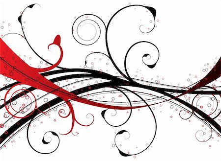 drawings of tree branches - red and black background with a floral theme and flowing lines Stock Photo - Budget Royalty-Free & Subscription, Code: 400-03963946