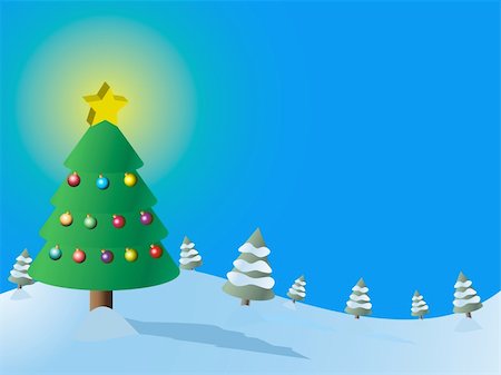 simsearch:400-04654192,k - Vector - Christmas tree forest with snow and brightly lit star. Foto de stock - Super Valor sin royalties y Suscripción, Código: 400-03974382
