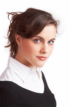 Portrait of a pretty brunette girl over white Photographie de stock - Aubaine LD & Abonnement, Code: 400-03974923