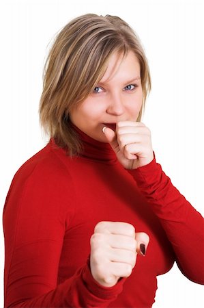 people in ready for fight - Pretty blonde girl ready to fight - isolated on white background Stock Photo - Budget Royalty-Free & Subscription, Code: 400-03976059